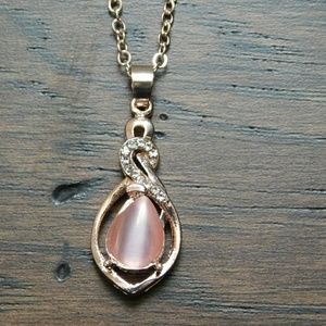 Womens Rose Gold Crystal Pink Pendant Necklace, Je